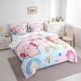 thumbnail image 3 of Feelyou Cute Pink Axolotl Bedding Comforter Set 7pcs for Child, Kawaii Funny Animal Queen Bedding Sets, Cartoon Stars Rainbow Reversible Queen Sheet Sets, Breathable Home Decor, 3 of 8