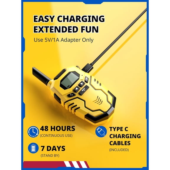 Walkie Talkies for Kids, Long Range 2 Way Radio, Outdoor Hiking Toys for 3-12 Year Old Chirstmas Birthday Gift for Boys, 4 Pack
