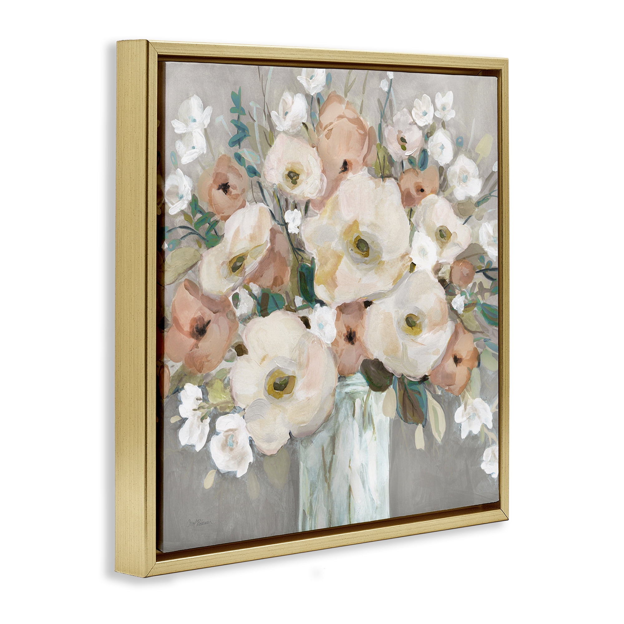 Stupell Industries Bouquet of Pastels Botanical & Floral Painting Gold Floater Framed Art Print Wall Art, 18 x 18