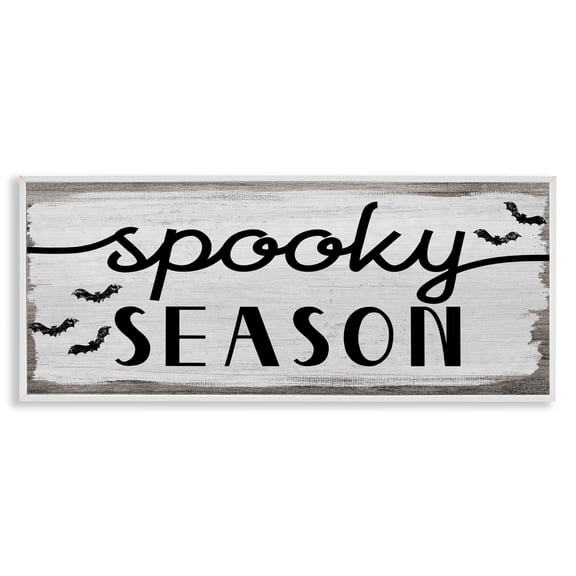 Stupell Industries Cottage Spooky Season Sign Black Bats Halloween Phrase White Framed Giclee Art, 30 x 13, by Lil' Rue