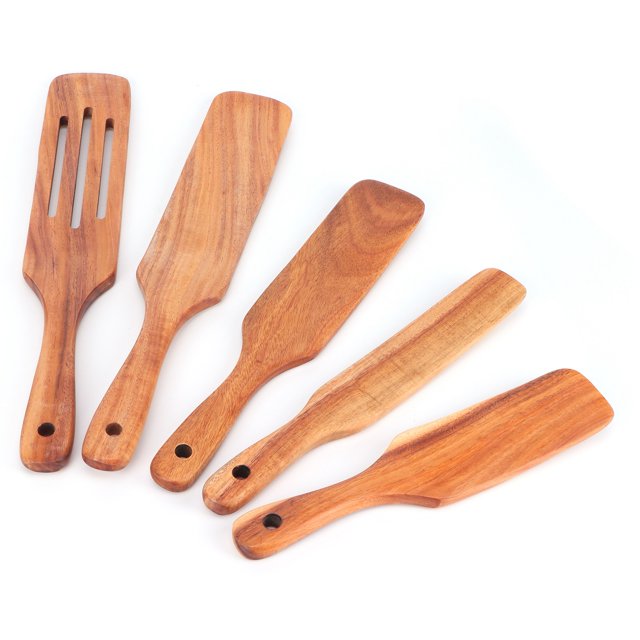 Peahefy Cooking Spatula,Wooden Slotted Spatula,5Pcs/Set Steak Spatula Wooden Kitchen Spatula Cooking Shovel Cooking Tool for Kitchen Home