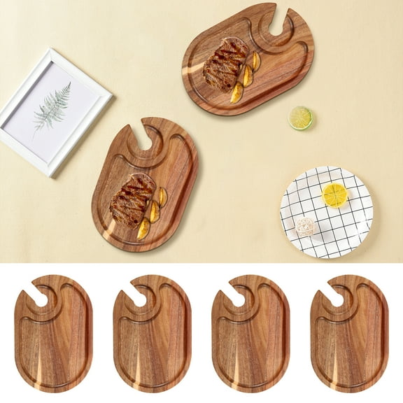 4Pcs Wood Appetizer Plates With Wine Glass Holder Easy to Clean Compact Wine Appetizer Plates Versatile Sturdy Wood Appetizer Serving Platters for Wine Party Housewarming Party