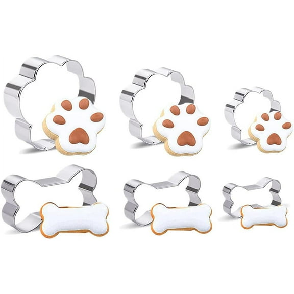 6 Piece Dog Cookie Cutter Set, Cartoon Dog Bone, Paw Print Animal Cookie Cutters Dog Shaped Mould for DIY Baking Biscuit Pastry Cutter