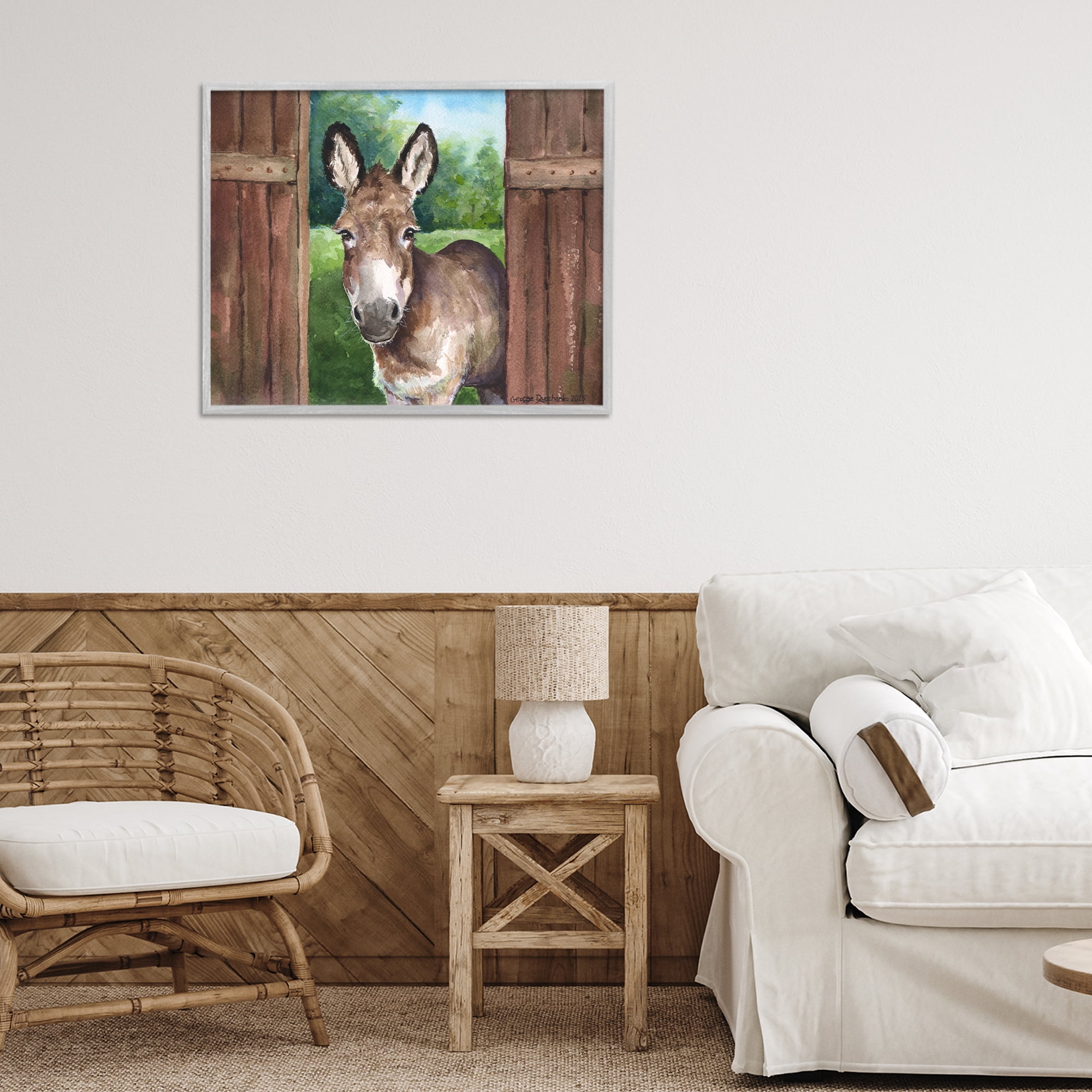 Stupell Industries Donkey in Wooden Gate Gray Framed Giclee Art, design by George Dyachenko