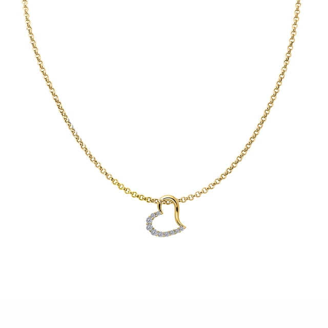Precious Stars Pendentif Cœur Coulissant en Or Jaune 14K Zircon Cubique pour Dames avec Chaîne Collier 20 Pouces