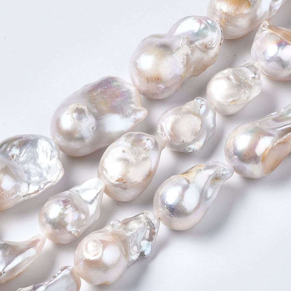 Natural Baroque Pearl Keshi Pearl Beads Strands Cultured Freshwater Pearl Natural Color White 16~36x14~19x12~18mm Hole: 0.5mm