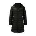 thumbnail image 3 of Women's Plus Size Mid-Length Puffer Coat, Detachable Hood Down Jacket, Slim Fit Winter Coat, Long Sleeve Casual Outerwear, Warm Zip Front Coat Black L, 3 of 3