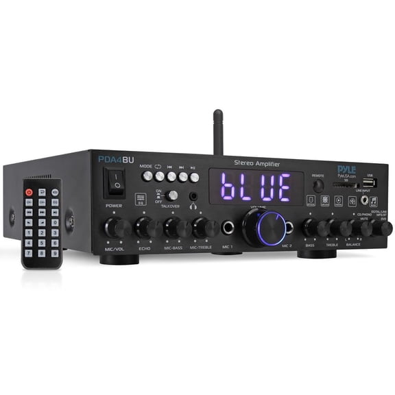 Bluetooth Stereo Amplifier Receiver - Optical, Phono, Coaxial, FM Radio, USB & SD Memory Card Readers, Line (3.5 mm) Input, Digital LED Display, Microphone Inputs (200 Watt)