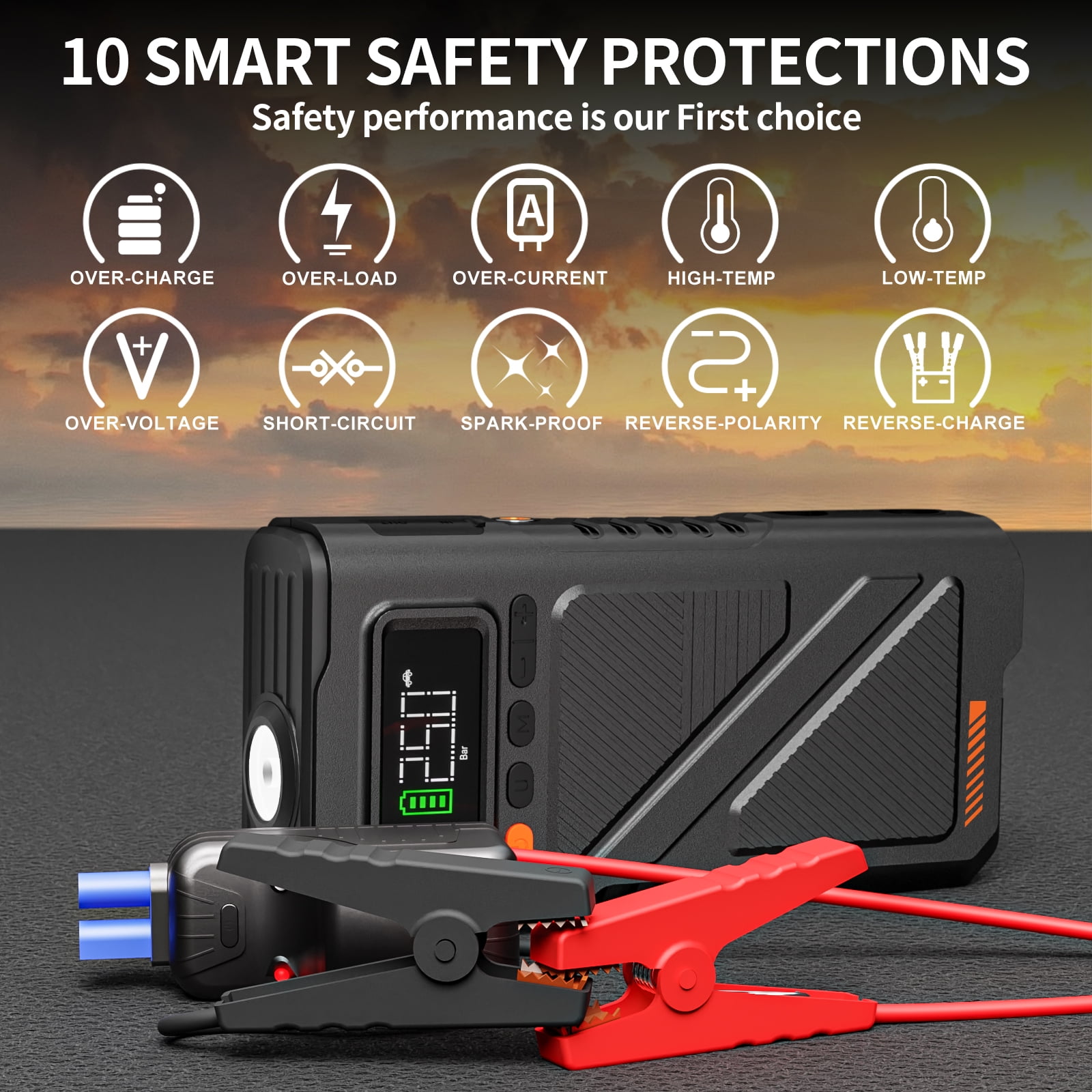 Geeneu 8000A  Peak Battery Jump Starter with Air Compressor, Portable 12V Car Battery Jump Box Power Pack for 10L Gas/9L Diesel Engine with 150PSI Tire Inflator & Extended Jumper Cable