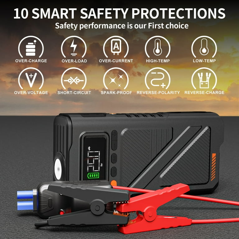 Starthulp Powerbank met Compressor met 26800mAh 6000A piekvermogen 150PSI compressor met LCD-scherm, draagbare starter powerbank met LED zaklamp