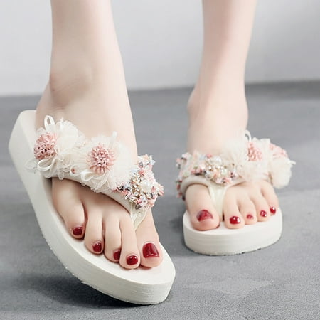 

Sanbonepd Flip Flops Women S Summer Bohemian Clip Toe Flip Flops Non-Slip Wedges Slippers Beach Shoes