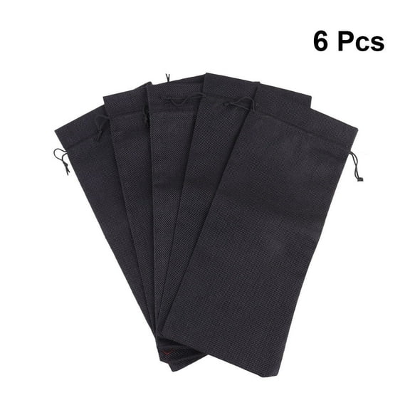 Soimiss 6Pcs Black Reusable Burlap Wine Bags with Drawstring Ideal for Bottle Storage