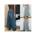 thumbnail image 3 of Rdhnmea Women's Denim Long Skirts Elastic Drawstring High Waist A Line Maxi Flare Jean Skirt with Pockets Summer Spring Y2k Streetwear, 3 of 9