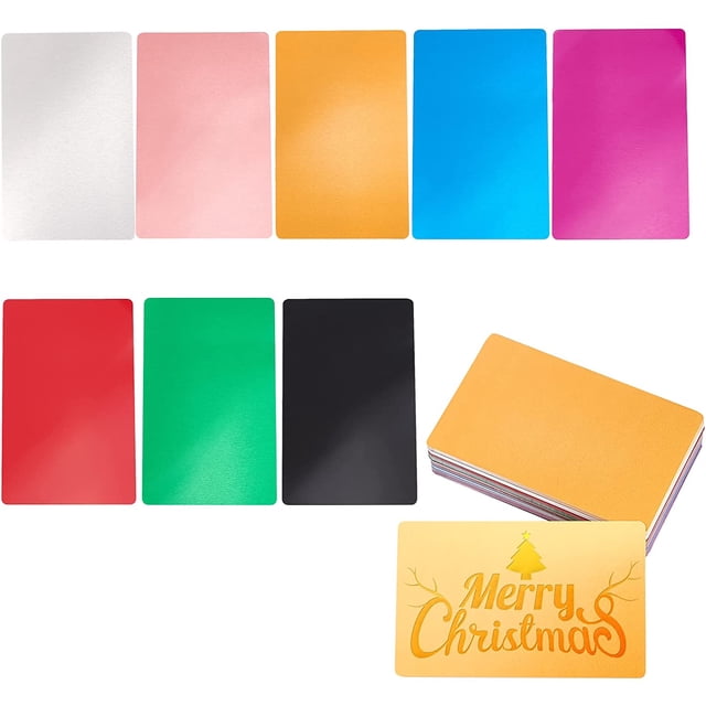 96 tarjetas de presentación metálicas de 8 colores, 8,5 x 5,4 cm, de aluminio, con nombre grabado a láser.