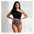 thumbnail image 3 of Women's Asymmetric Crop Top and Leopard Print High Waist Bikini Bottoms, 3 of 5