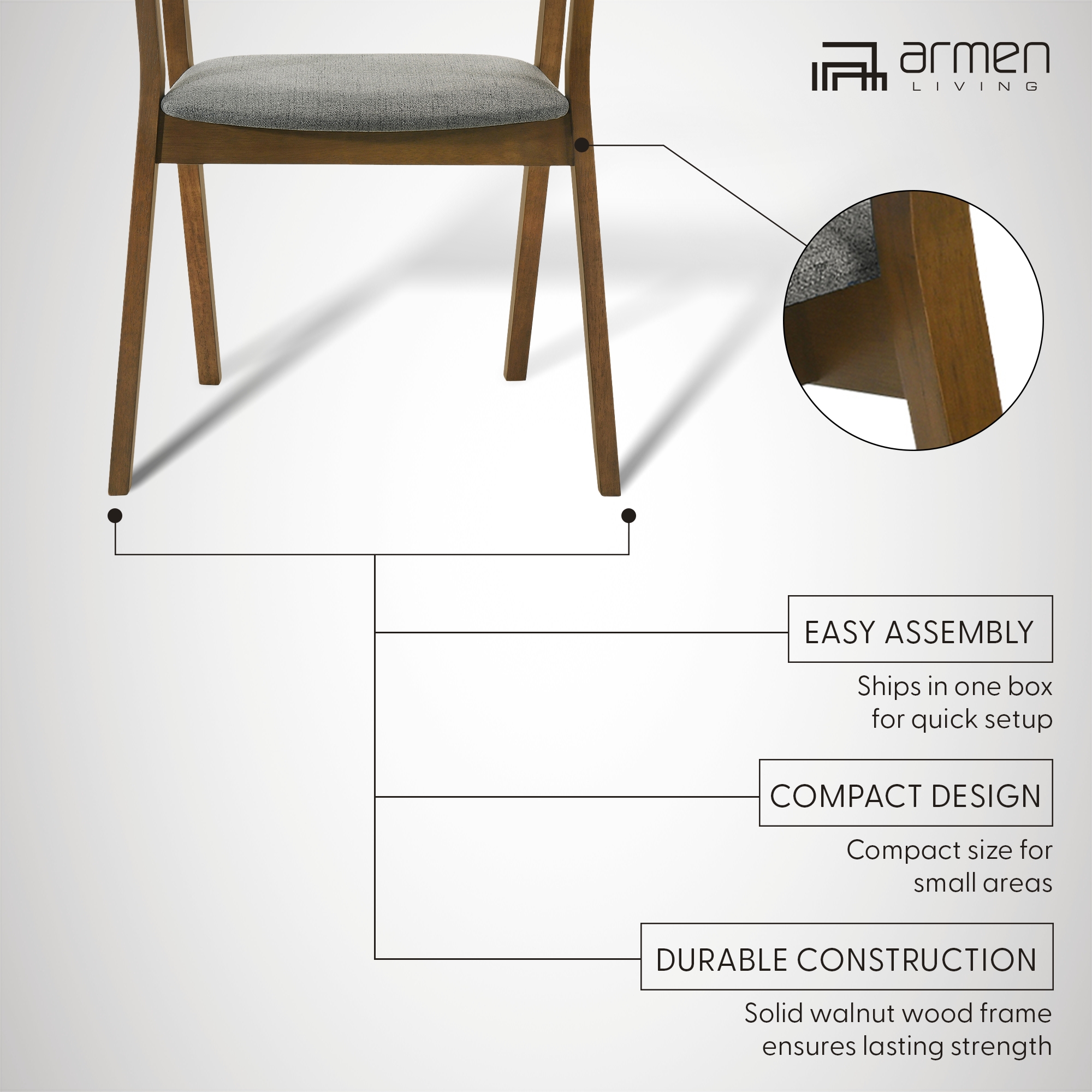 Santana Wood Dining Chair in Walnut Finish with Charcoal Fabric - Set of 6