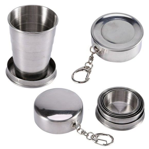 WALFRONT Collapsible Cup,Stainless Steel Collapsible Cup,Stainless Steel Travel Folding Cup Camp Keychain Retractable Telescopic Portable 75ml Outdoor