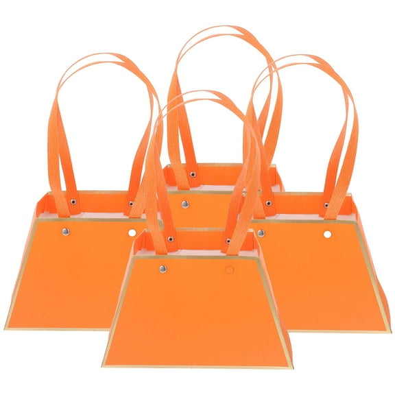 Homoyoyo 4-Pack Orange Floral Bags with Double Handles for Presents, Party Favors, and Storage