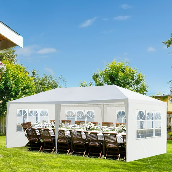 Qiushi 10x20ft Party Tent for Outdoor Event, Large Waterproof Canopy Tent with 4 Removable Sidewalls, Outdoor Gazebo Tents for Parties, Graduation, Wedding, Baby Shower & Backyard BBQ