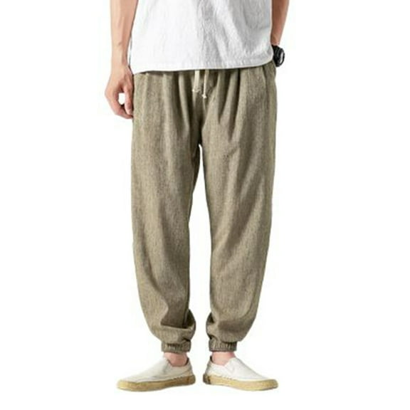 MIXUE Mens Cargo Pants Solid Color Hop Harem Joggers Linen Drawstring Elastic Waist Baggy Drop Crotch Trousers Sweatpants for Men Streetwear,Yellow,XXXXL