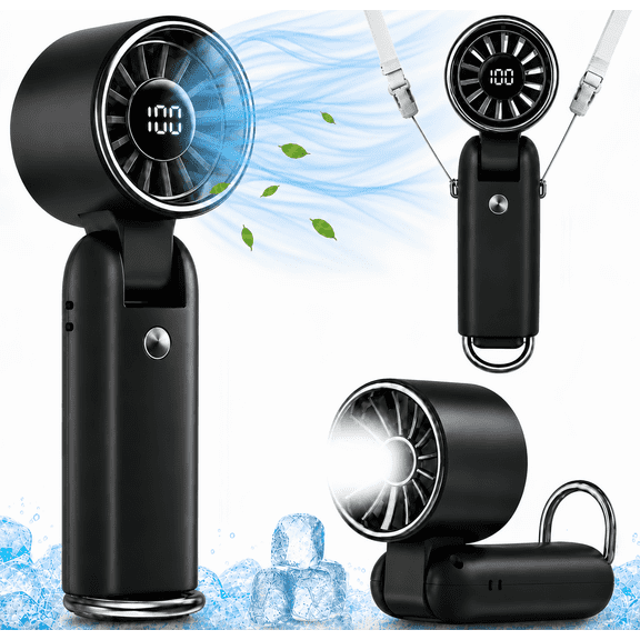 MEHOOM Mini Handheld Portable Fan, 3 IN 1 5000mAh Rechargeable Outdoor Personal Fan with Flashlight, 180° Adjustable, 100 Speed, Small Air Turbo Personal Fan for Outdoor Indoor, Travel, Beach, Black