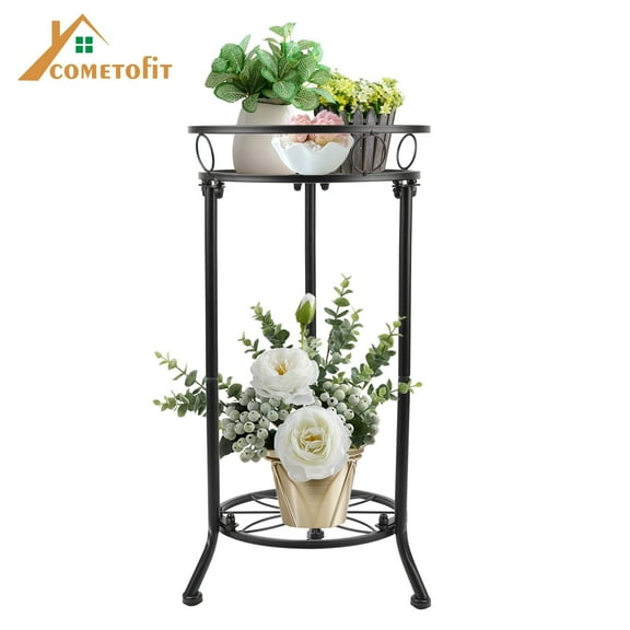 Metal Plant Stand, Decorative Flower Pot Holder for Indoor and Outdoor Use, Black