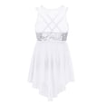 thumbnail image 6 of LiiYii Kids Girls Sequined Lyrical Ballet Dance Dress Sleeveless Cutout Back Irregular Tulle Skirt White 12, 6 of 7