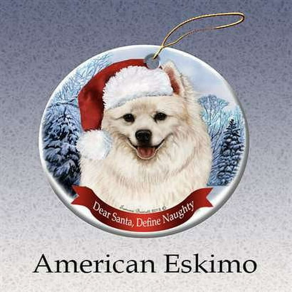 Holiday Pet Gifts American Eskimo Santa Hat Dog Porcelain Christmas Tree Ornament