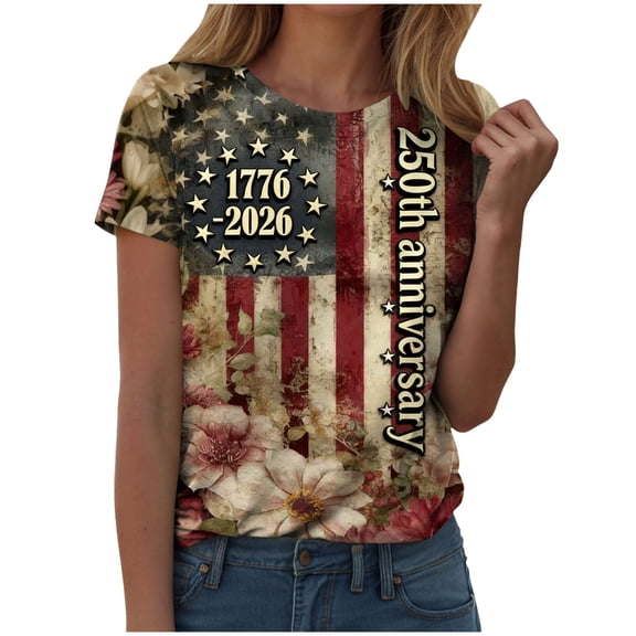 felwors Women's 250th Anniversary Print Shirt Bald Eagle and USA Flag Patriotic Tshirt (Brick Red, XXL)