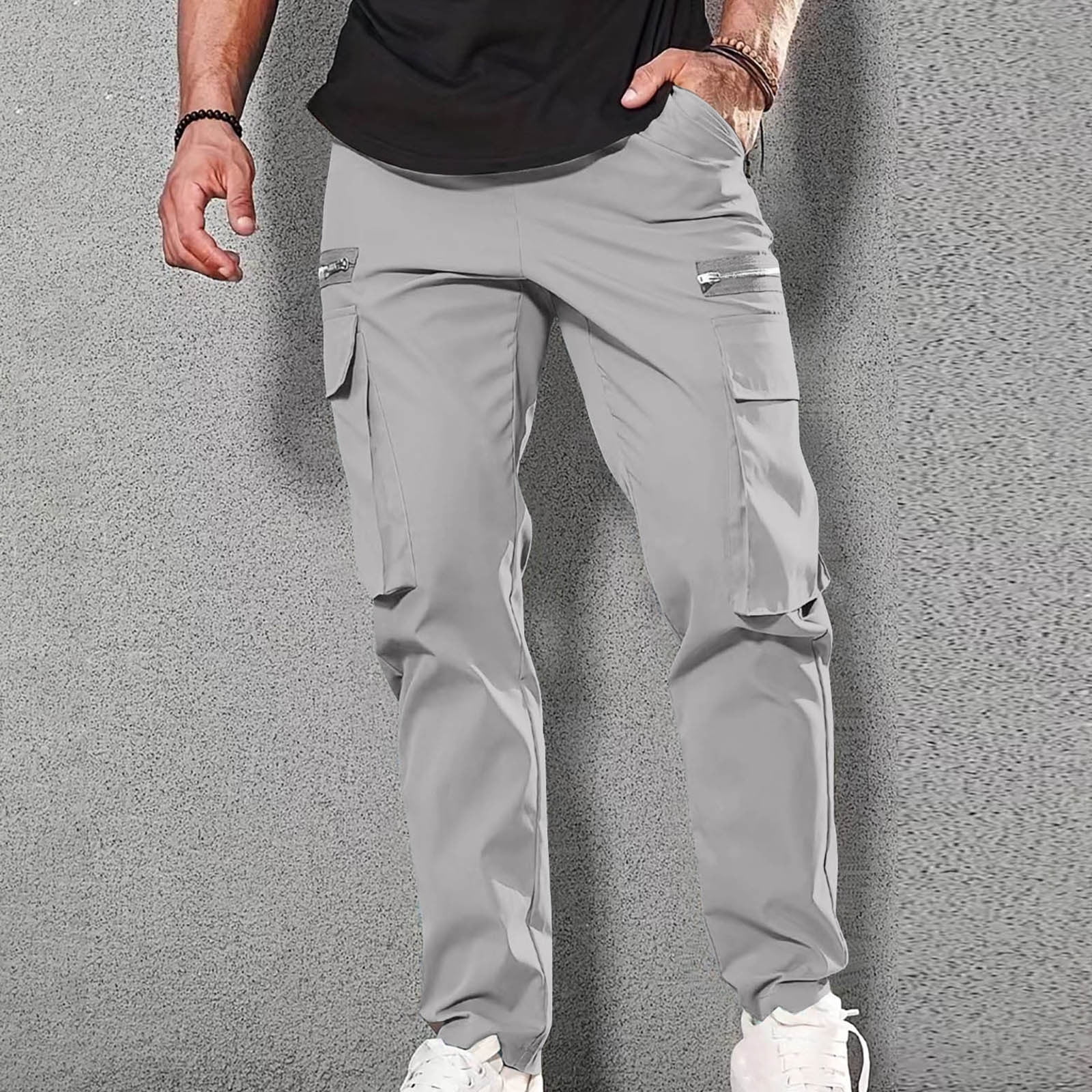 Leesechin Men Casual Cargo Pants Multiple Zipper Pocket Leesechin Men Casual Cargo Pants Multiple Zipper Pocket
