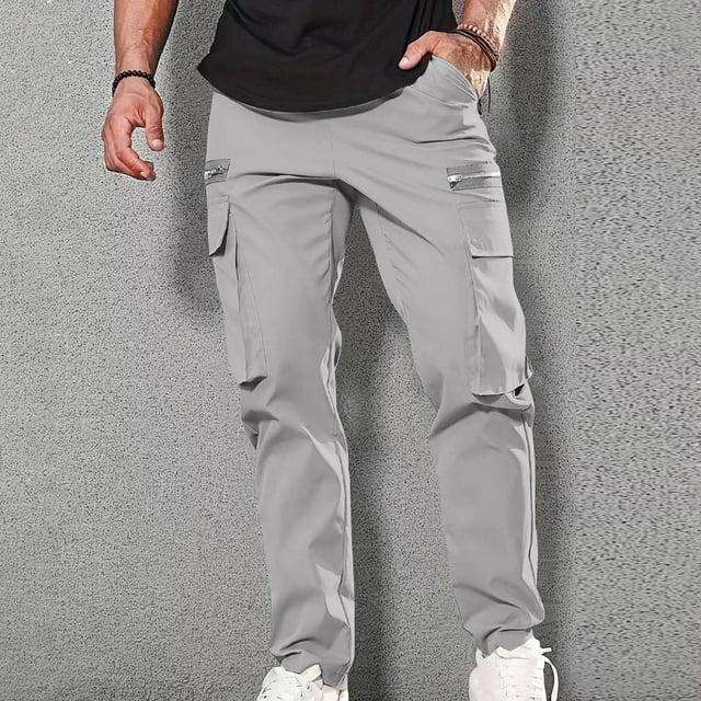 LSLJS Men Casual Multiple Pockets Outdoor Straight Type Fitness Pants Cargo Pants Trousers