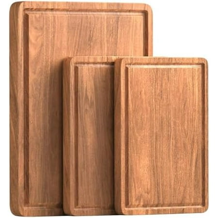 Acacia Wood Cutting Boards Set of 3 for Kitchen Large Wooden Cutting Board with Juice Groove & Built-in Handle Chopping Board for Meat Cheese Fruits(12x7,12x10,17x12 inch)