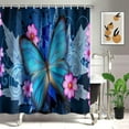 thumbnail image 2 of Modern Blue Butterfly Shower Curtain Set with Rugs, Toilet Lid Cover, Bath Mat, 3D Butterfly Roses Bathroom Decor Shower Curtain Sets, Soft Waterproof Fabric Bathroom Shower Curtains with Hooks, 2 of 6