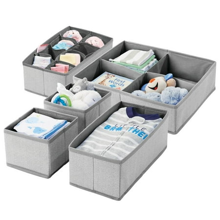 

mDesign Soft Fabric Dresser Drawer/Closet Divided Storage Organizer Bins for Bedroom - Holds Lingerie Bras Socks Leggings Clothes Purses Scarves Lido Collection - Set of 5 - Gray Herringbone