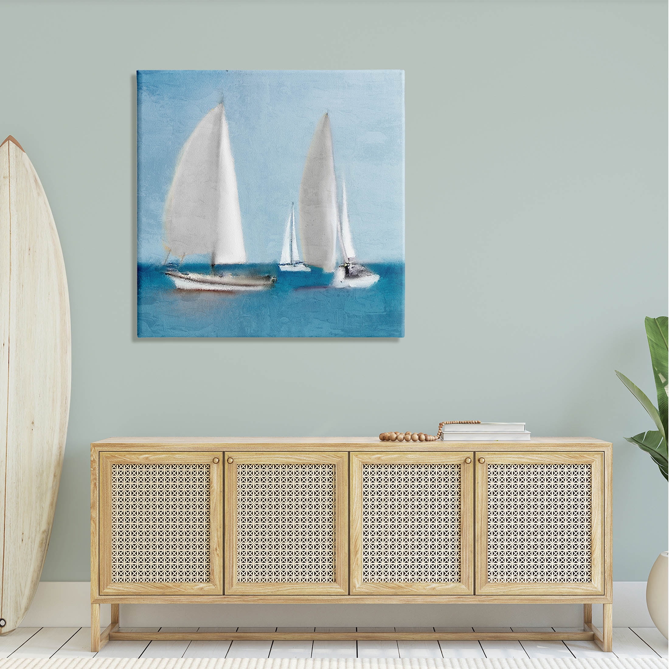 Stupell Industries Sailboats Drifting Nautical Ocean Scene Graphic Art Gallery Wrapped Canvas Print Wall Art, Design by Kim Allen