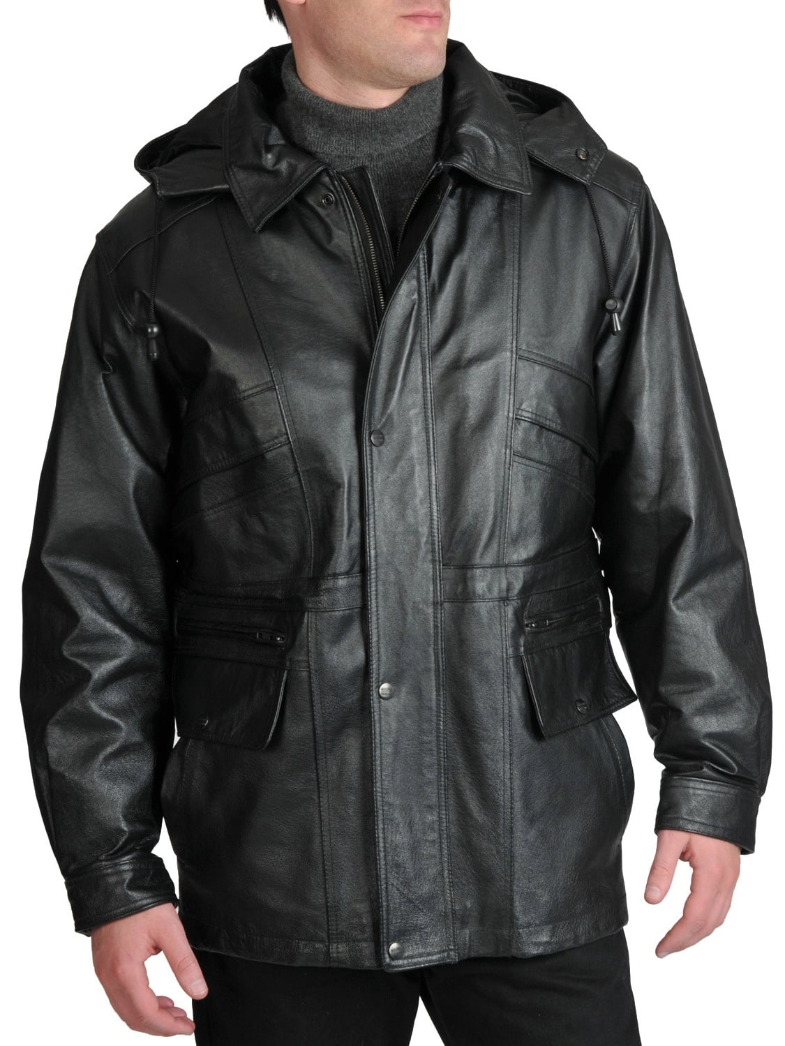 EXcelled Men's Leather Removable Hood Parka by Overstock
