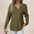 thumbnail image 2 of RYRJJ Womens Tops Waffle Knit Long Sleeve Notched V Neck Shirts Fall Dressy Casual Trendy Solid Color Loose Pocket Blouses(Army Green,M), 2 of 8