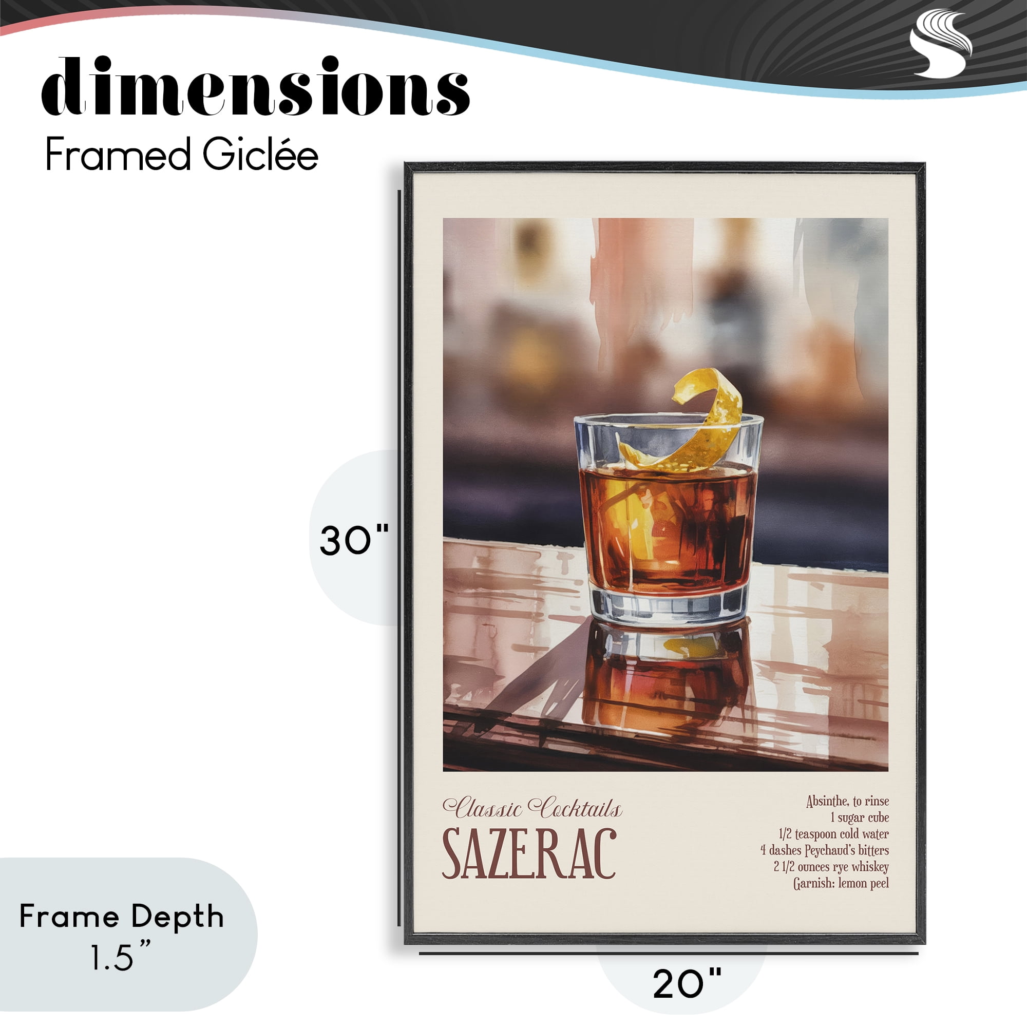 Stupell Industries Sazerac on Reflective Surface Black Framed Giclee Art, design by Andreas Magnusson