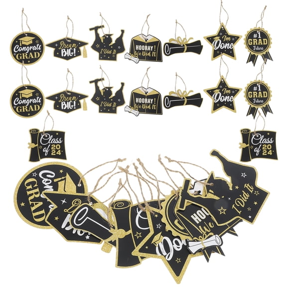 24pcs Graduation Party Hanging Decorations Set - Door Sign, Wall Background, and Pendant for Grad Celebration