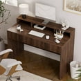 thumbnail image 6 of EYYTHUNG Fluted Office Desk with Storage Shelf, 47" Modern Wood Executive Desk with Long Monitor Stand & 2 Drawers, Home Writing Study Computer Table Vanity Desk, Brown, 6 of 7