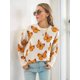 thumbnail image 4 of Suéteres de Punto con Estampado de Mariposas para Mujer, Informales, de Larga y Cuello Redondo Albaricoque XL, 4 of 10