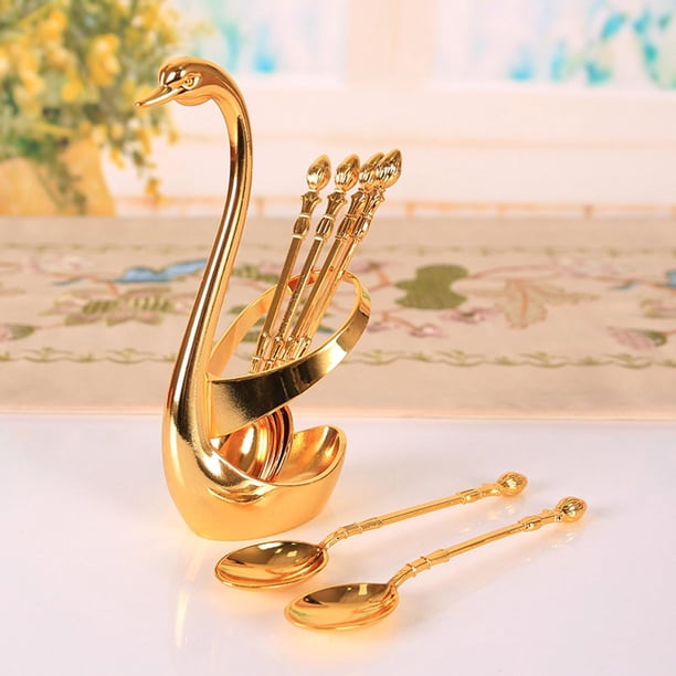 Durable Cisne Base Tenedor Conjunto, Cubiertos Almacenamiento Tenedor Juego Café Té para Boda Fiesta Decoración Oro B Macarena Cuchara de vajilla