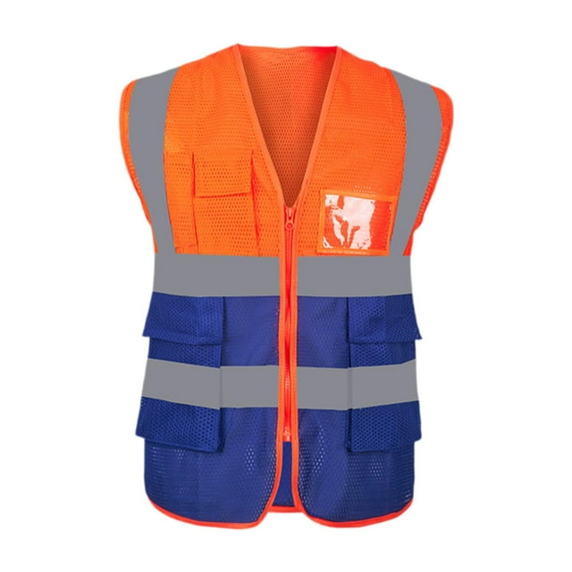 Chaleco reflectante de seguridad, chaleco de trabajo con múltiples bolsillos para correr, topógrafos e ingenieros. malla azul naranja