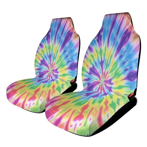Rainbow Tie Dye Swirl(10) Car Seat Cover 2 Piece Set Saddle Blanket Carseat Universal Fit for Vehicle Sedan SUV