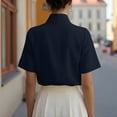 thumbnail image 2 of LEKODE Women Stand Split Collar Short Sleeve Blouse, Elegant Solid Color Work Office Casual Dress Shirt Top Dressy Top Loose Summer Tops for Women Navy XL, 2 of 5