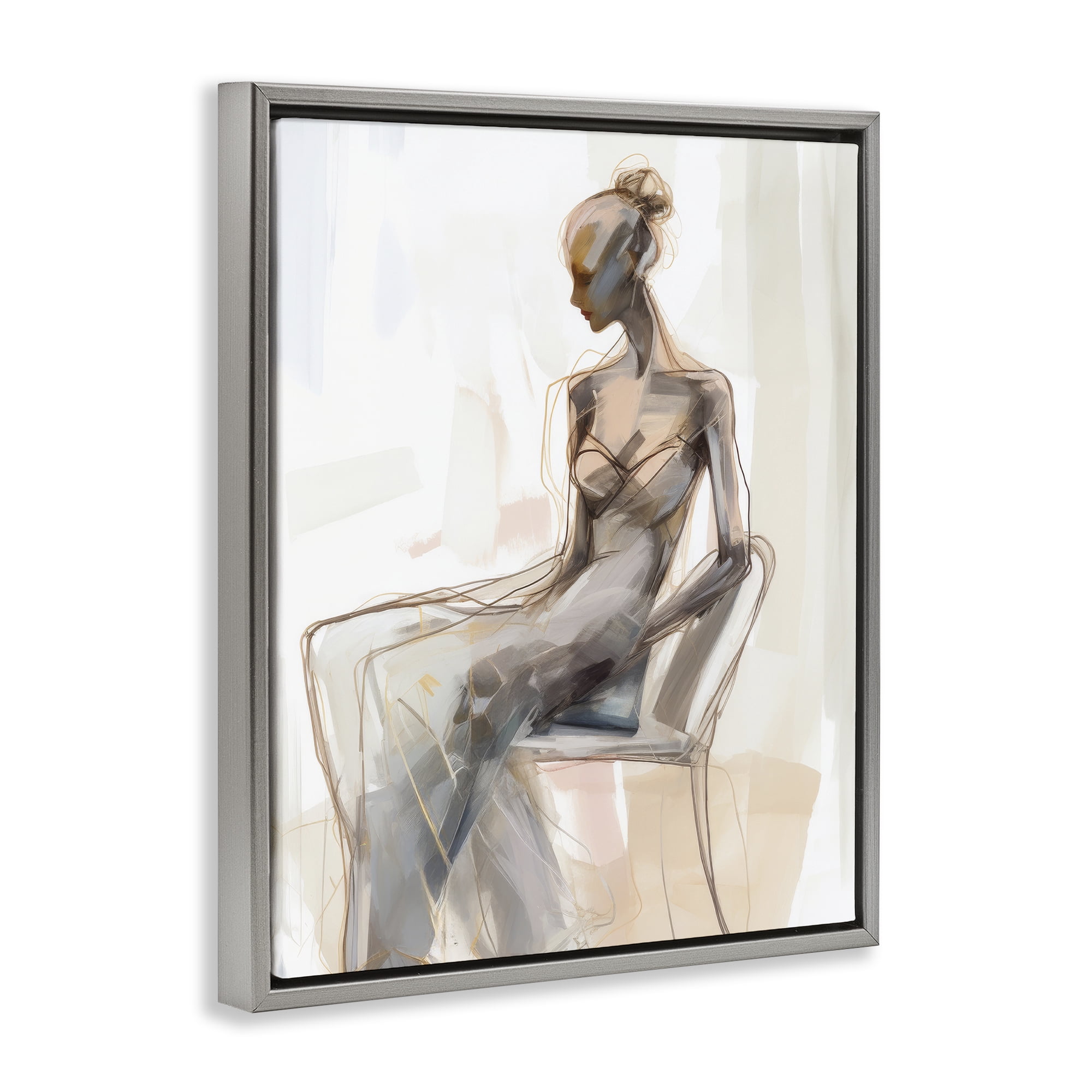 Stupell Industries Classy Figure Impression People Painting Gray Floater Framed Canvas Art Print Wall Art, 17 x 21