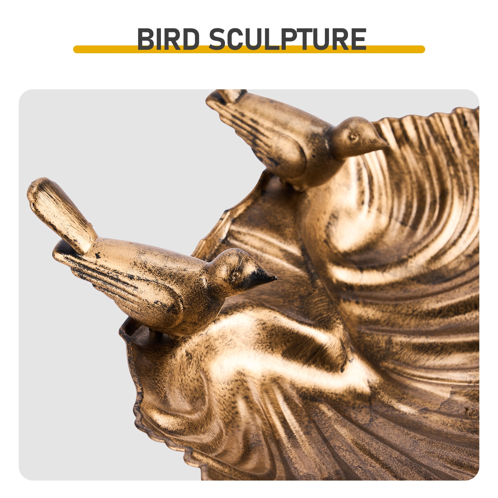 Resin Bird Bath With Shell Edge & 1.4W Solar Fountain, 50*36*81cm
