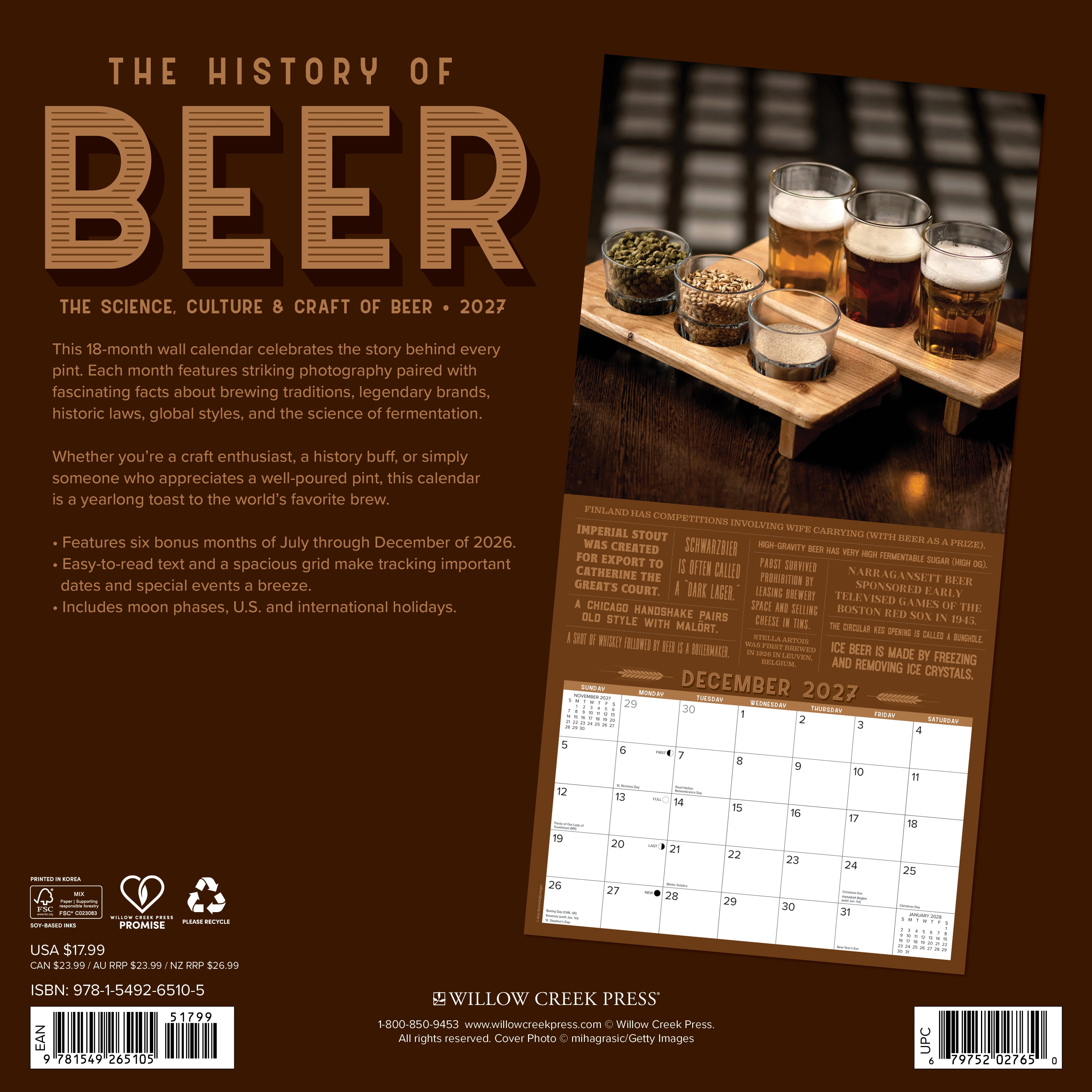 Willow Creek Press, The History of Beer 2027 Wall Calendar
