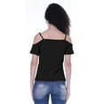 thumbnail image 6 of Moomaya Cold Shoulder Top For Women w/ Sequin Heart Patch Short Summer Tunic, XS-XL, 6 of 9