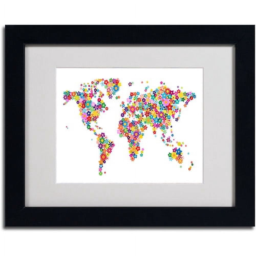 Trademark Fine Art "Flowers World Map 2" Matted Framed Art by Michael Tompsett